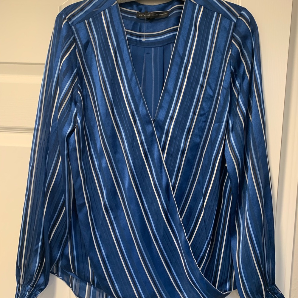 New White House black market WHBM blue stripe surprise blouse top shirt small